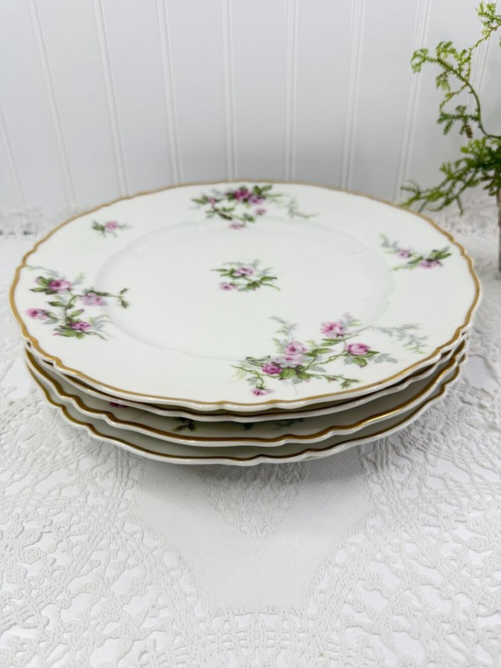 Vintage Haviland France Sylvia 5-Piece Dinner Plates Gold Trim 10-Inch